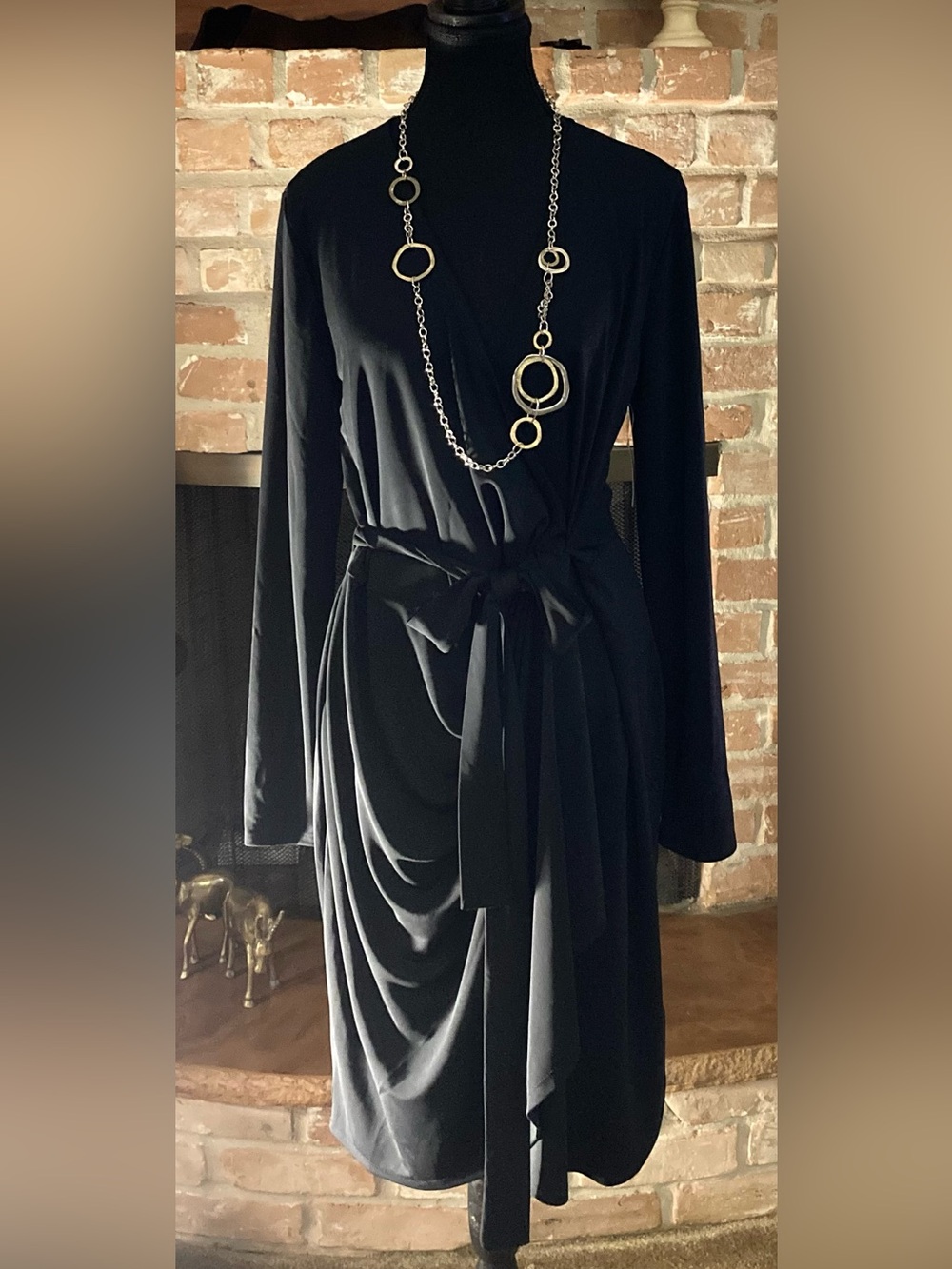Classic Black Wrap Dress with Self-Tie Waist